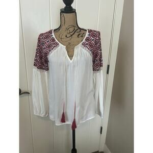 Altar’d State Bohemian Peasant Long Sleeve Embroidered Blouse Size M